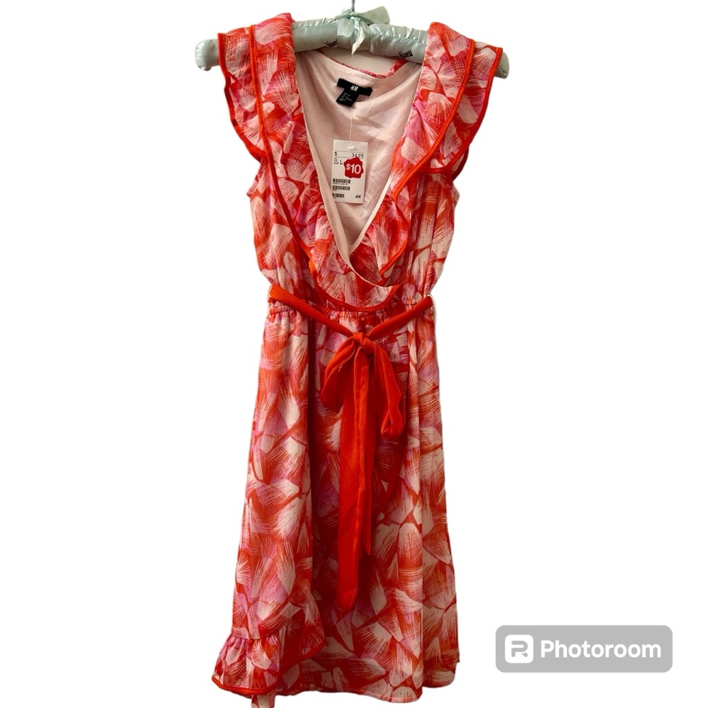 5/$20 H&M Chiffon-like Ruffle Flowy Movk Wrap Sleeveless Dress